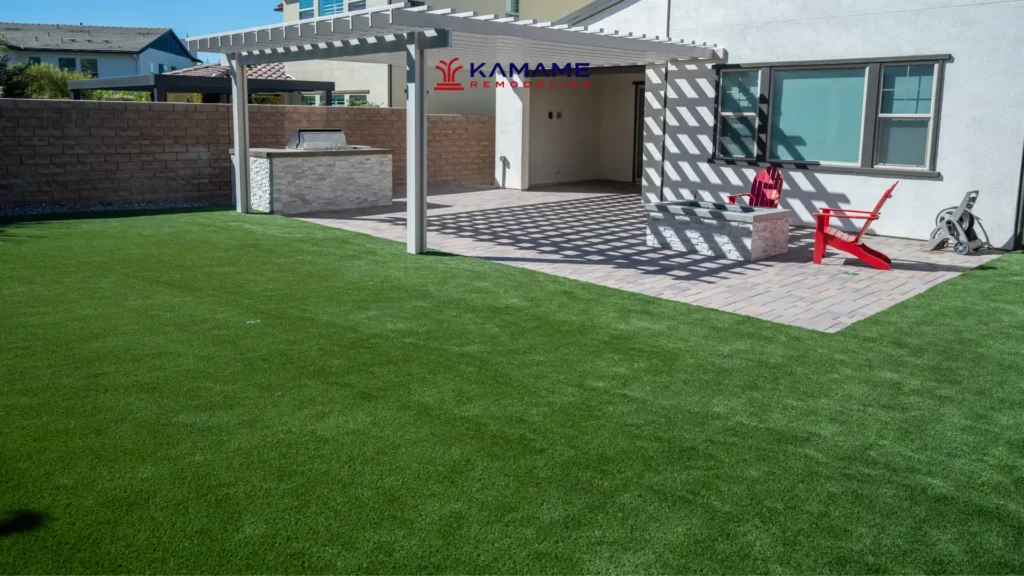 Completed artificial turf lawn installation in Orange County, CA