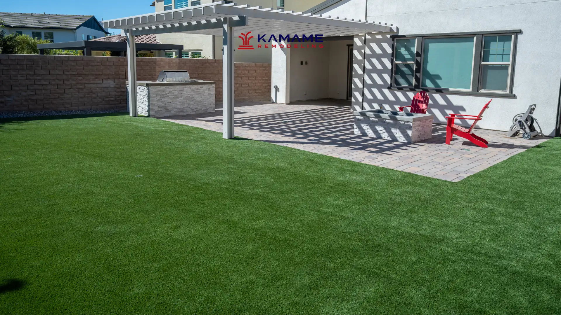 Completed artificial turf lawn installation in Orange County, CA